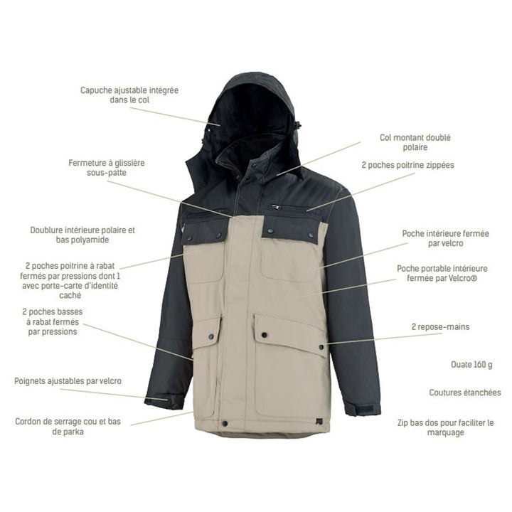 fiche technique parka grise et noire