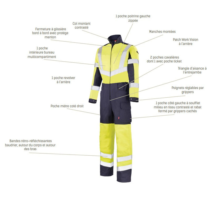 fiche technique combinaison de travail marine et fluo