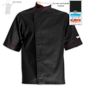 Veste de cuisine grande taille noire liseré bordeaux