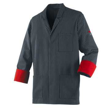 Veste de cuisine ARDOISE Robur, rayé noir et blanc avec revers de manche rouge