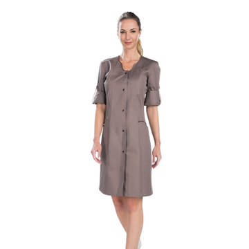 Blouse femme de chambre manches longues ANEMONE RÉMI taupe et noir
