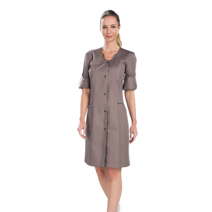 Blouse femme de chambre manches longues ANEMONE RÉMI taupe et noir