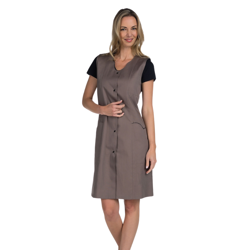 Blouse femme de chambre sans manches ANEMONE RÉMI taupe et noir