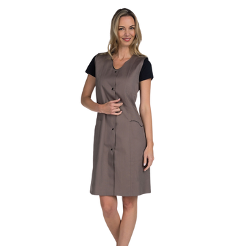 Blouse femme de chambre sans manches ANEMONE RÉMI taupe et noir