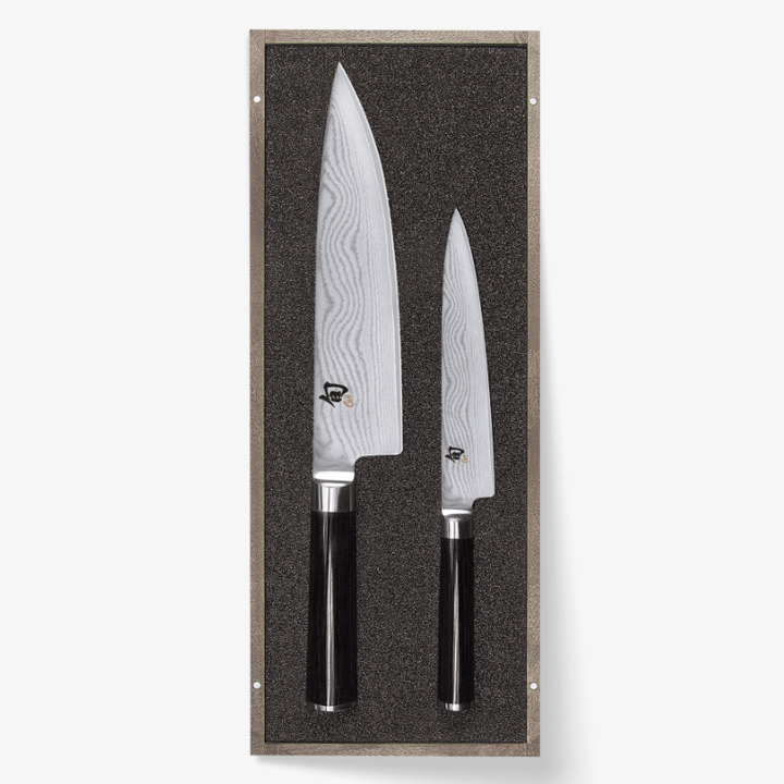 Coffret 2 Couteaux Cuisine Japonais Noir Damassés