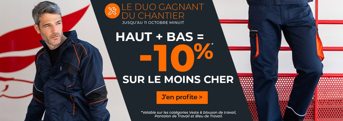 Achetez un haut et un bas de vêtement de travail, -10% sur le moins cher des 2 !