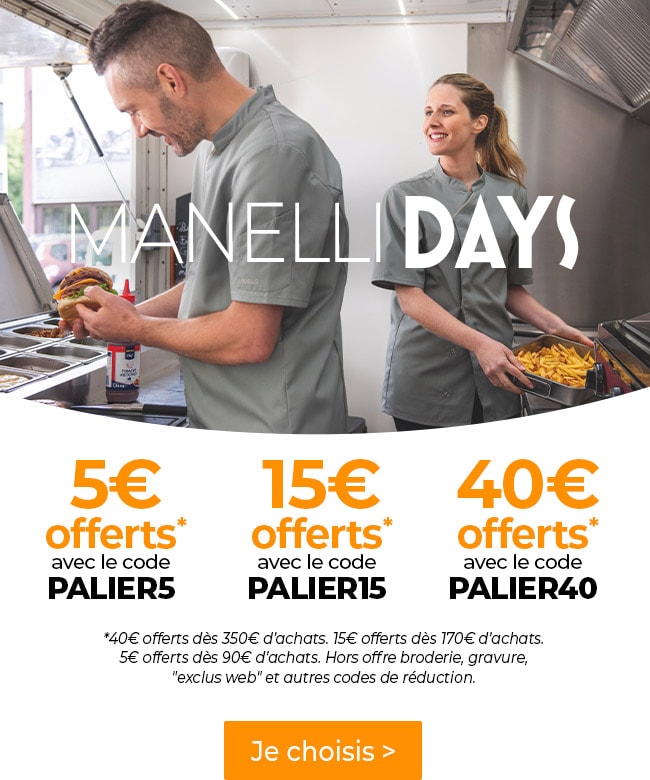 Jusqu’à 40€ offerts sur vos achats pros ! Cuisine, workwear et médical, choisissez vos vêtements pros !