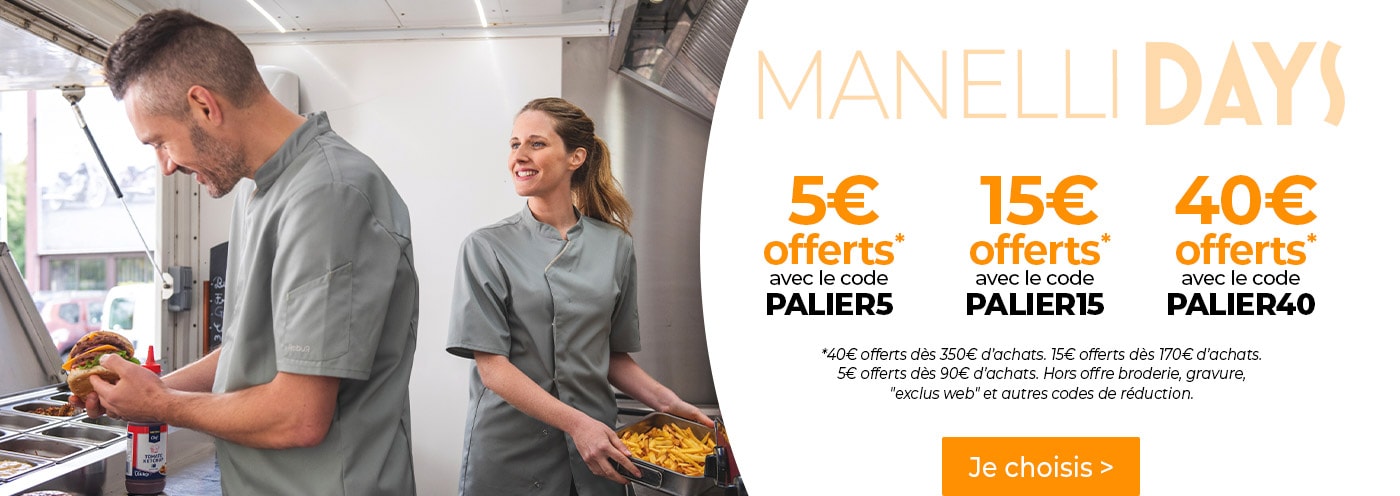 Jusqu’à 40€ offerts sur vos achats pros ! Cuisine, workwear et médical, choisissez vos vêtements pros !