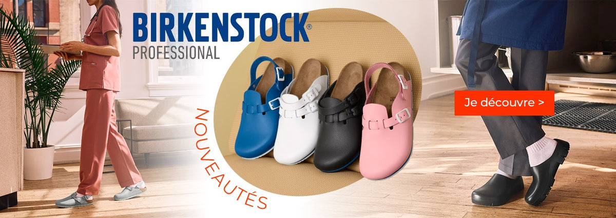 Collection Birkenstock Professional : nouveaux coloris de sabots de travail antidérapants pour la santé et la restauration chez Manelli