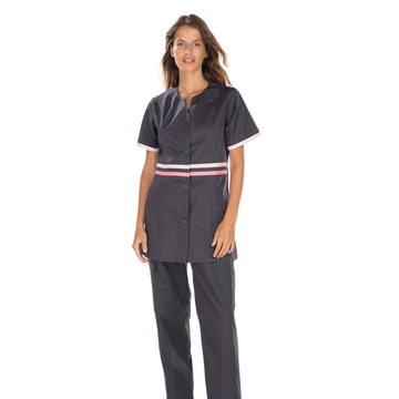 Tunique médicale femme manches courtes LOU RÉMI anthracite et rose