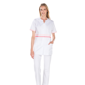 Tunique médicale femme manches courtes LOU RÉMI blanc et rose