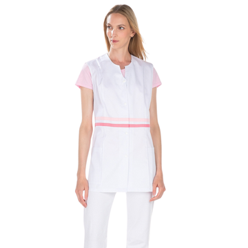Tunique médicale femme sans manches LOU SM RÉMI blanc et rose