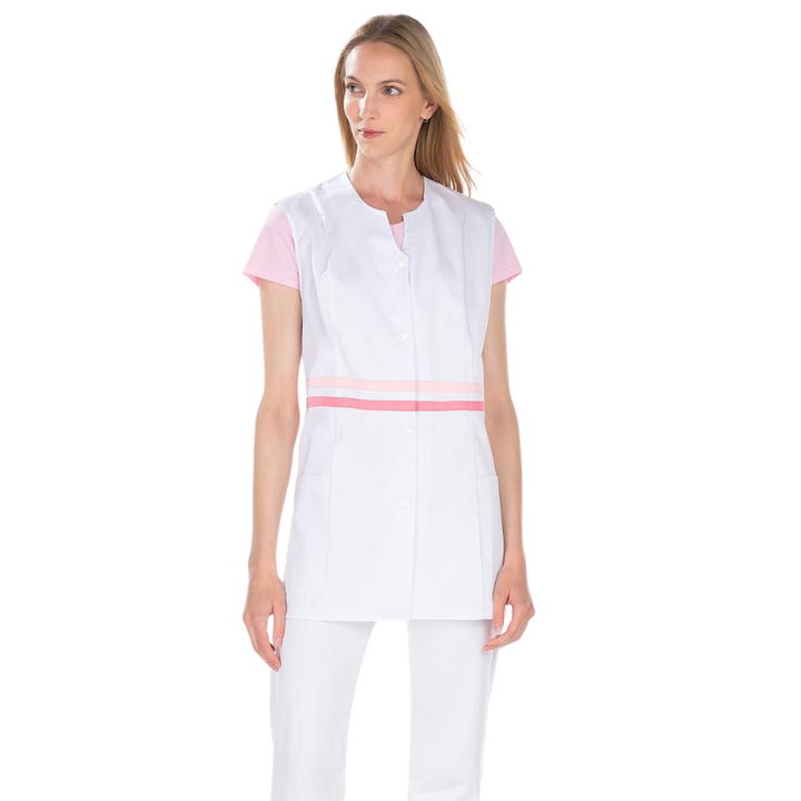 Tunique médicale femme sans manches LOU SM RÉMI blanc et rose