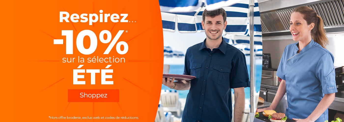 -10% sur la sélection été, vêtements respirants et chaussures légères cuisine service hôtellerie médical et BTP