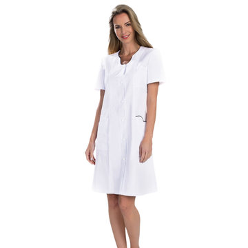 Blouse femme de chambre manches courtes ANEMONE RÉMI blanc et marine