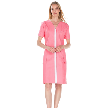 Blouse de travail femme manches courtes MADISON RÉMI corail et blanc
