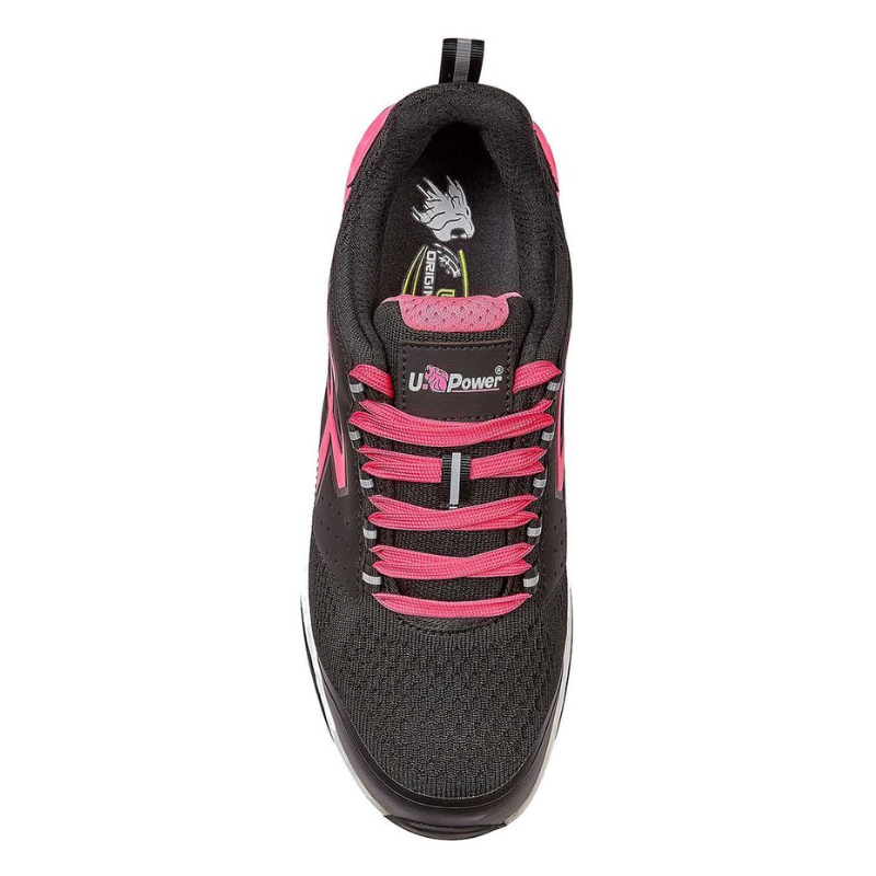 Chaussures de Sécurité Basses Femme Brienne ESD S1PS HI HRO FO ESD SR Gris Rose - UPOWER I DETAILS LANGUETTE