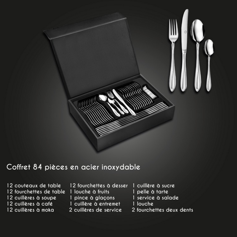 coffret 84 pièces en acier inoxydable