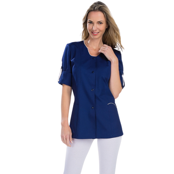 Tunique médicale femme manches longues ANAIS RÉMI marine et blanc