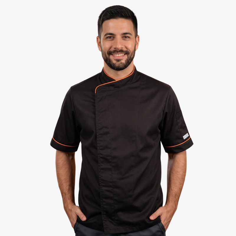 Veste de cuisine noir liseré orange 