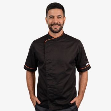 Veste de cuisine noir liseré orange 