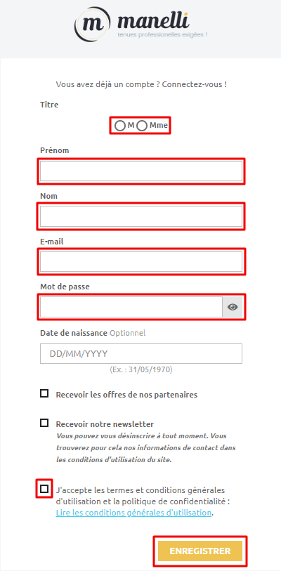 information compte client Manelli